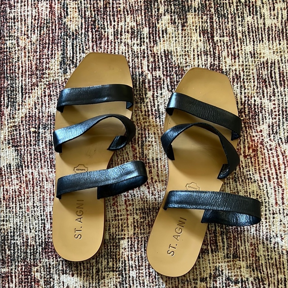 St. Agni Black Minimalist Sandals